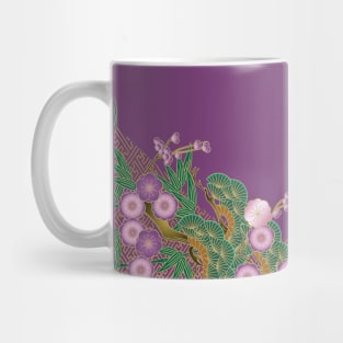 Cherry blossoms, pine tree and Bamboo pattern on purple background Mug